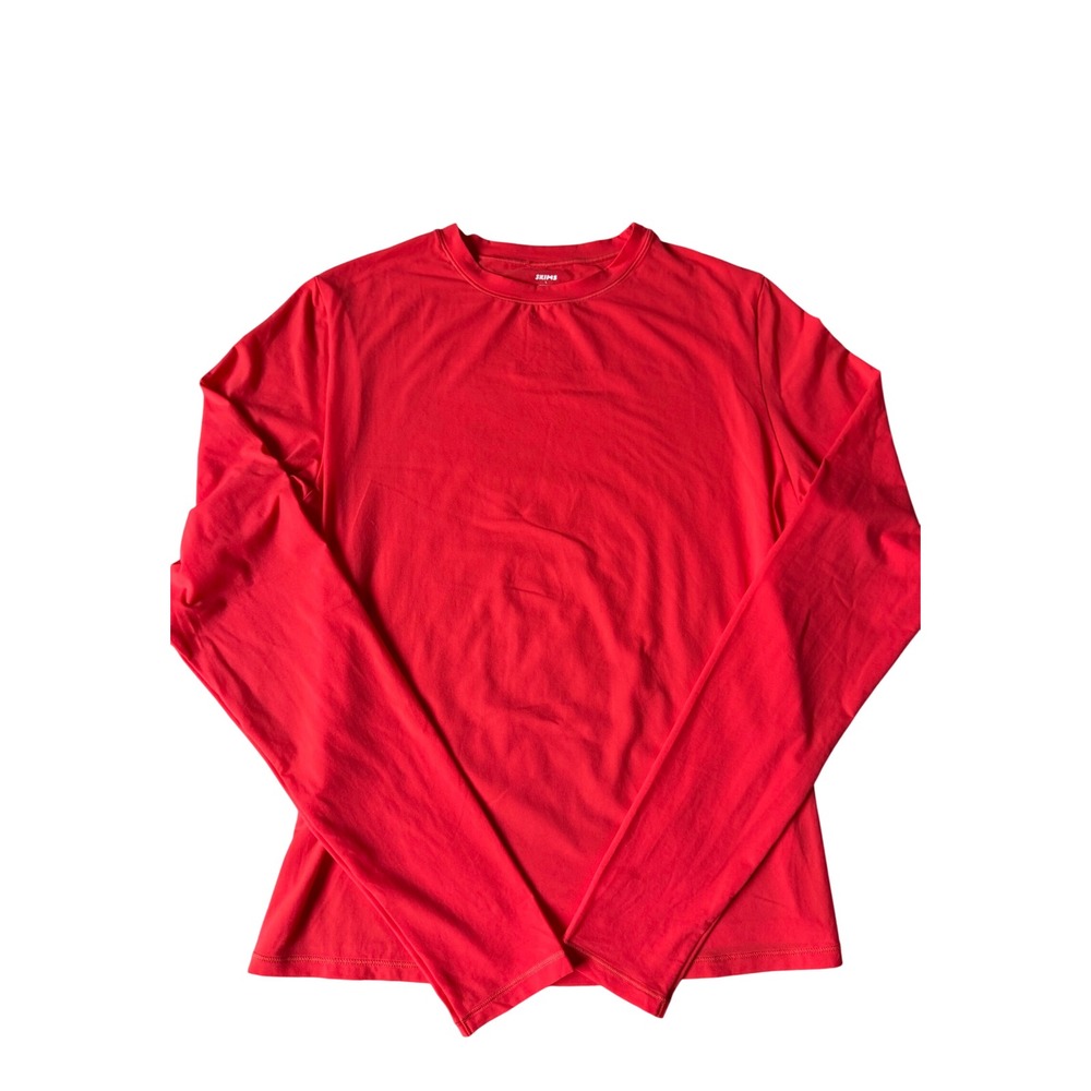 SKIMS Top Fits Everybody Long Sleeve Stretch Crewneck New Poppy Red Size Large